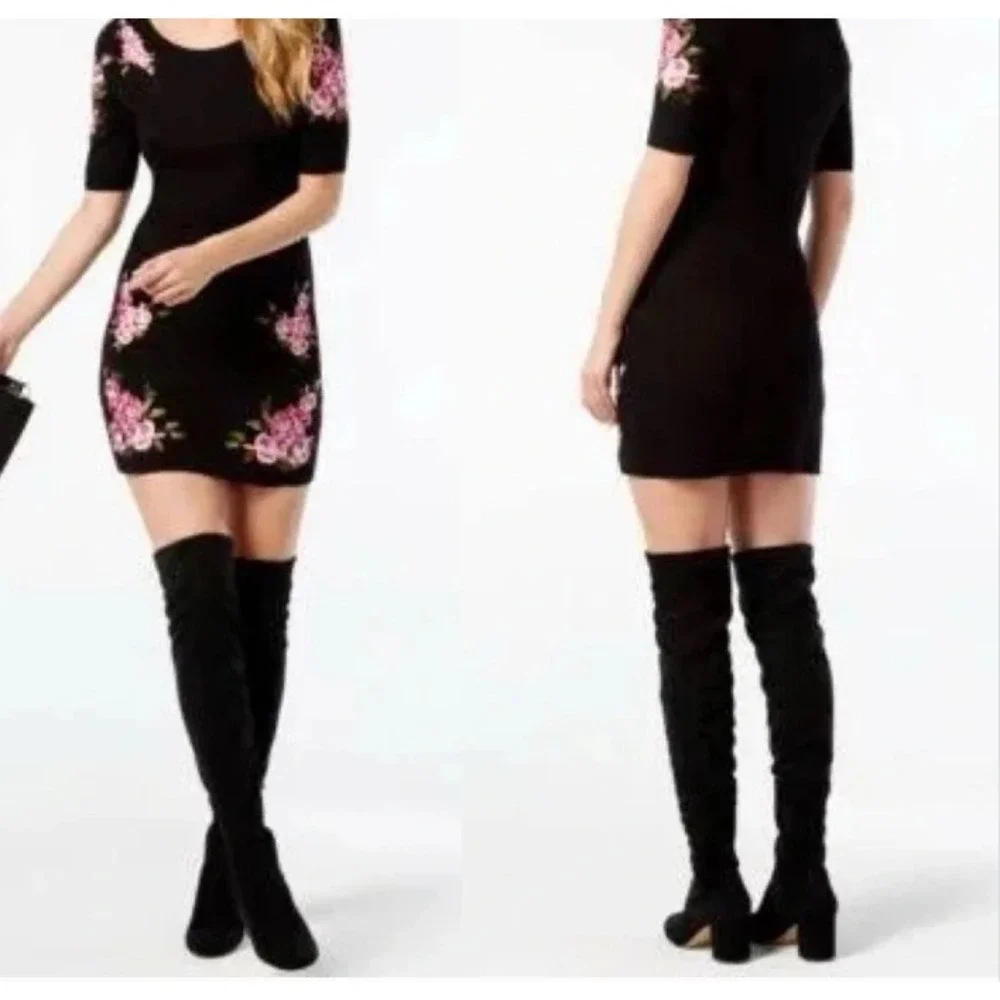 INC Over The Knee Boots Black Stretch Velvet Side Zip Chunky Heel Women 6M